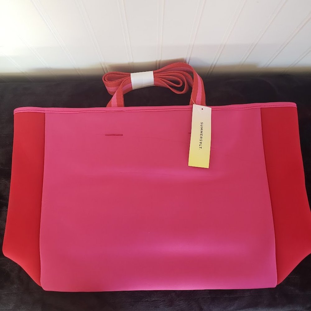 SUMMERSALT Womens Beach Tote Neoprene Pink Red Large 15 x 13 x 5 New